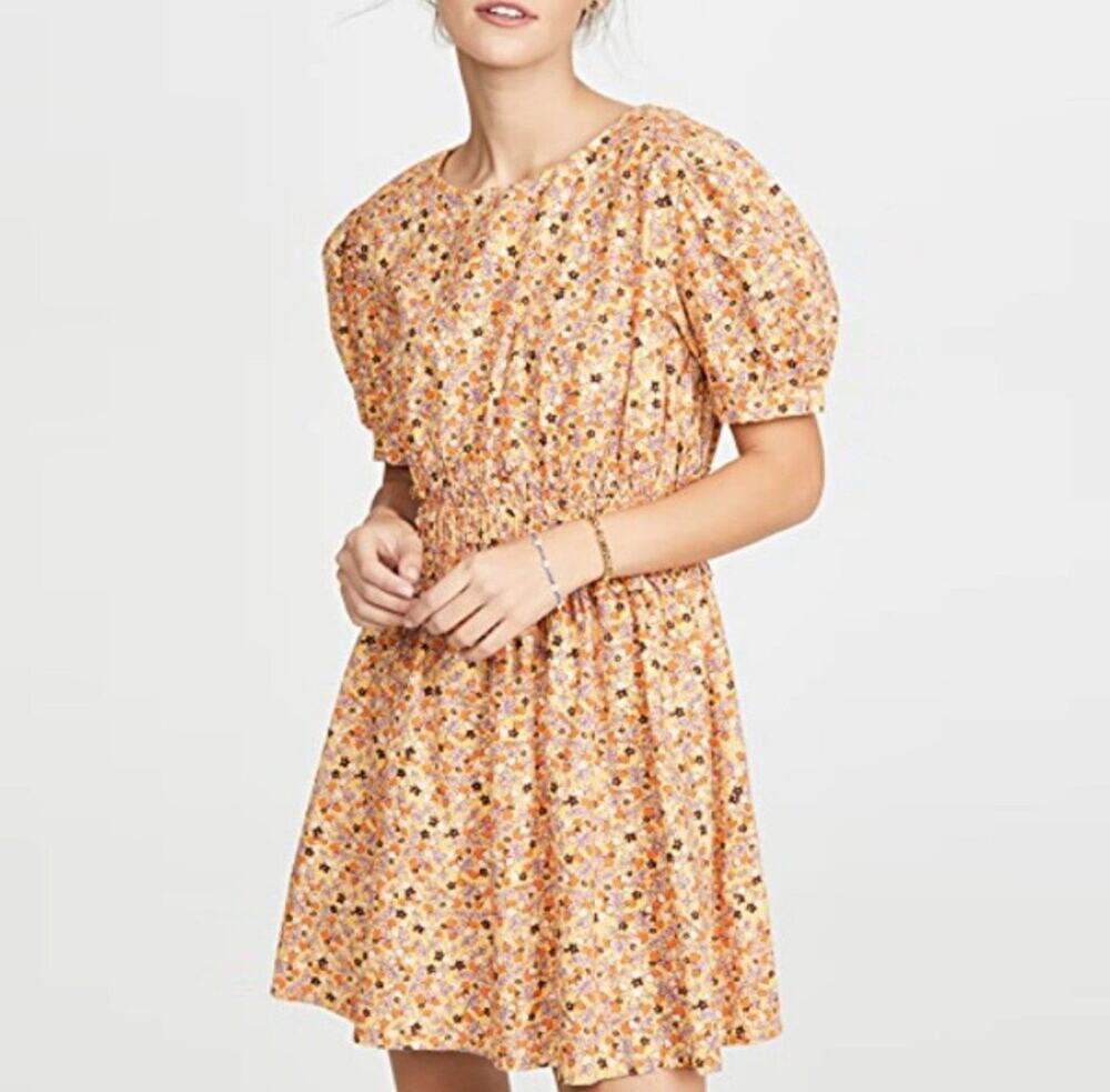 Free People Pennie Yellow Cotton Puff Sleeve Mini Dress